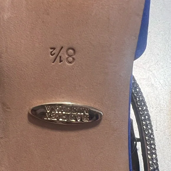 Badgley Mischka Jasmine Royal Blue Satin Point Toe Slingback Heels with Crystal - Picture 6 of 9